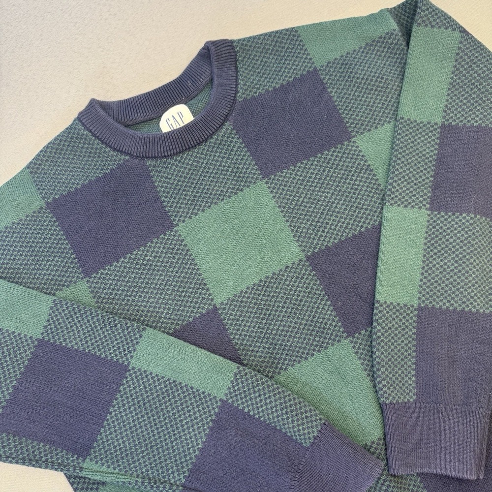 Gap Kids Boys Green Navy Crew Neck Sweater Size XL (12) 100% Cotton Pullover